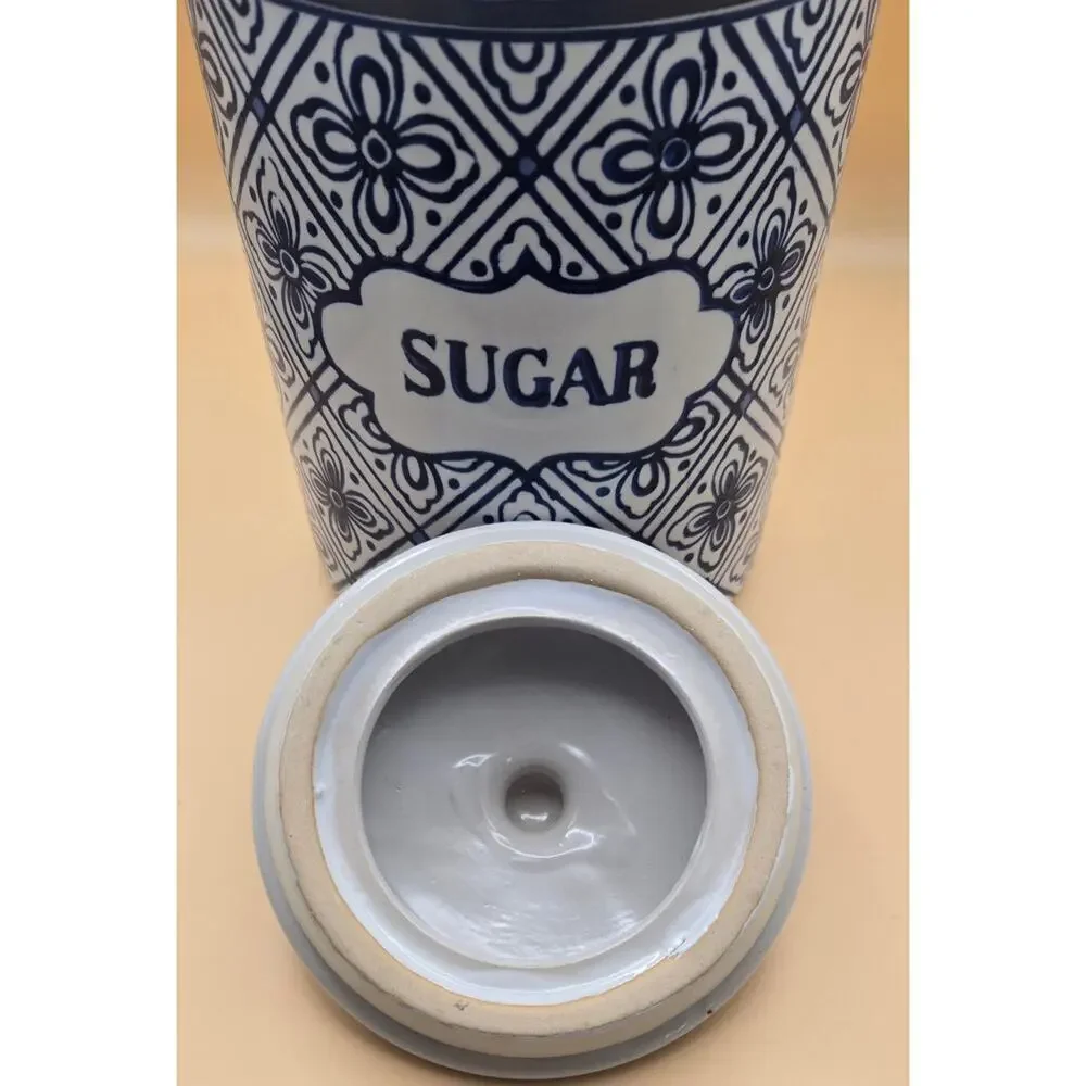 Classic Style White & Blue Floral Sugar Container with Lid Pre-Loved